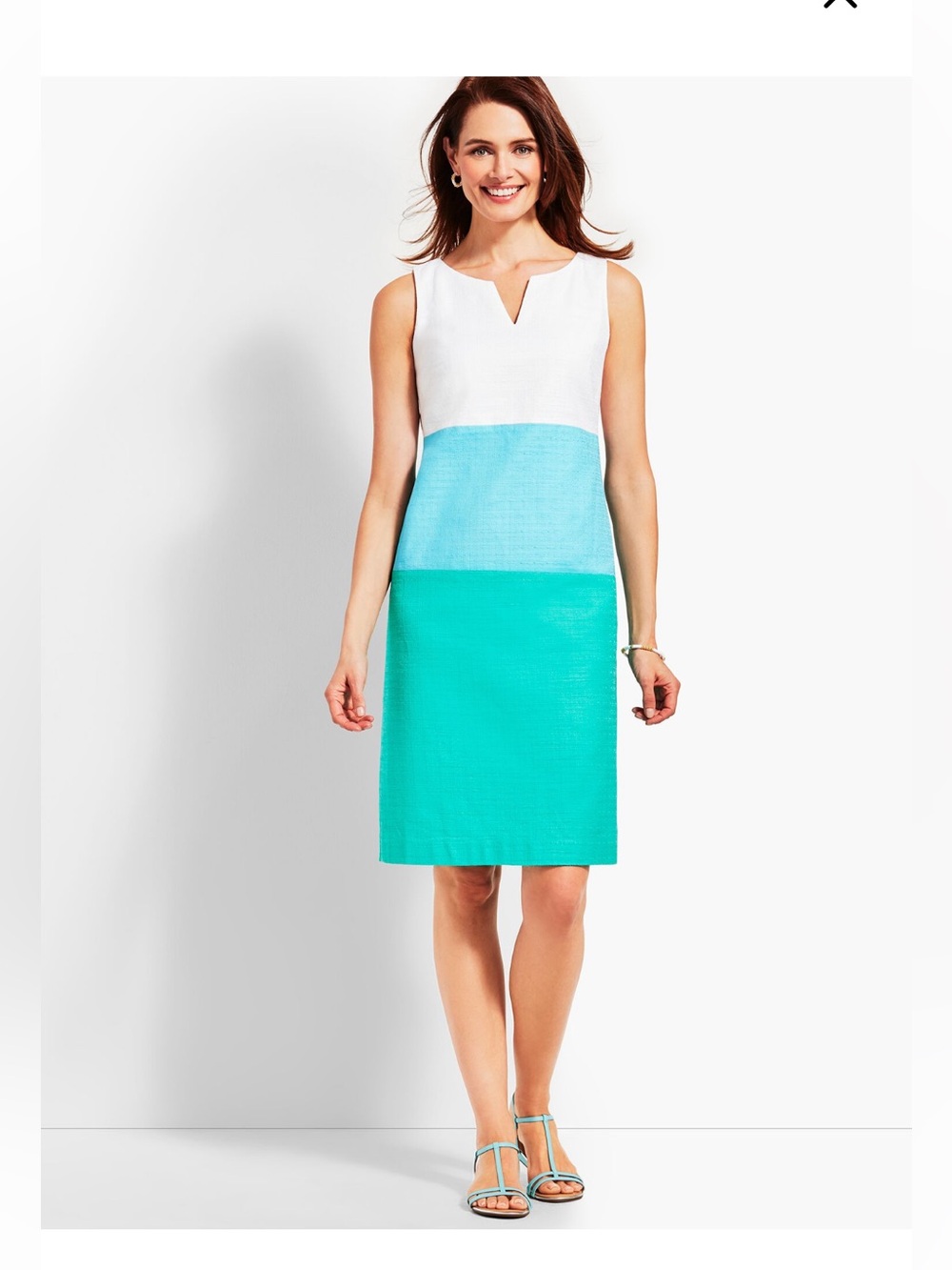 Talbots Sleeveless Colorblock Sheath Dress - White & Teal Tones NWT!! Sz 18